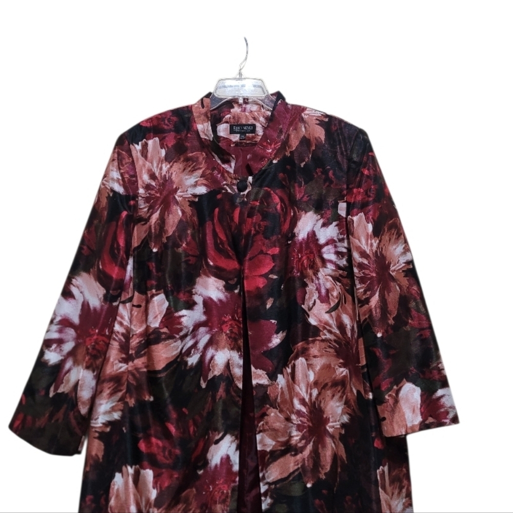 John Meyer Floral Burgundy Floral Patterned Long Coat Size 24W - Picture 4 of 10